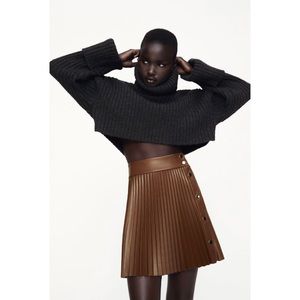 Zara brown faux leather pleated mini skirt